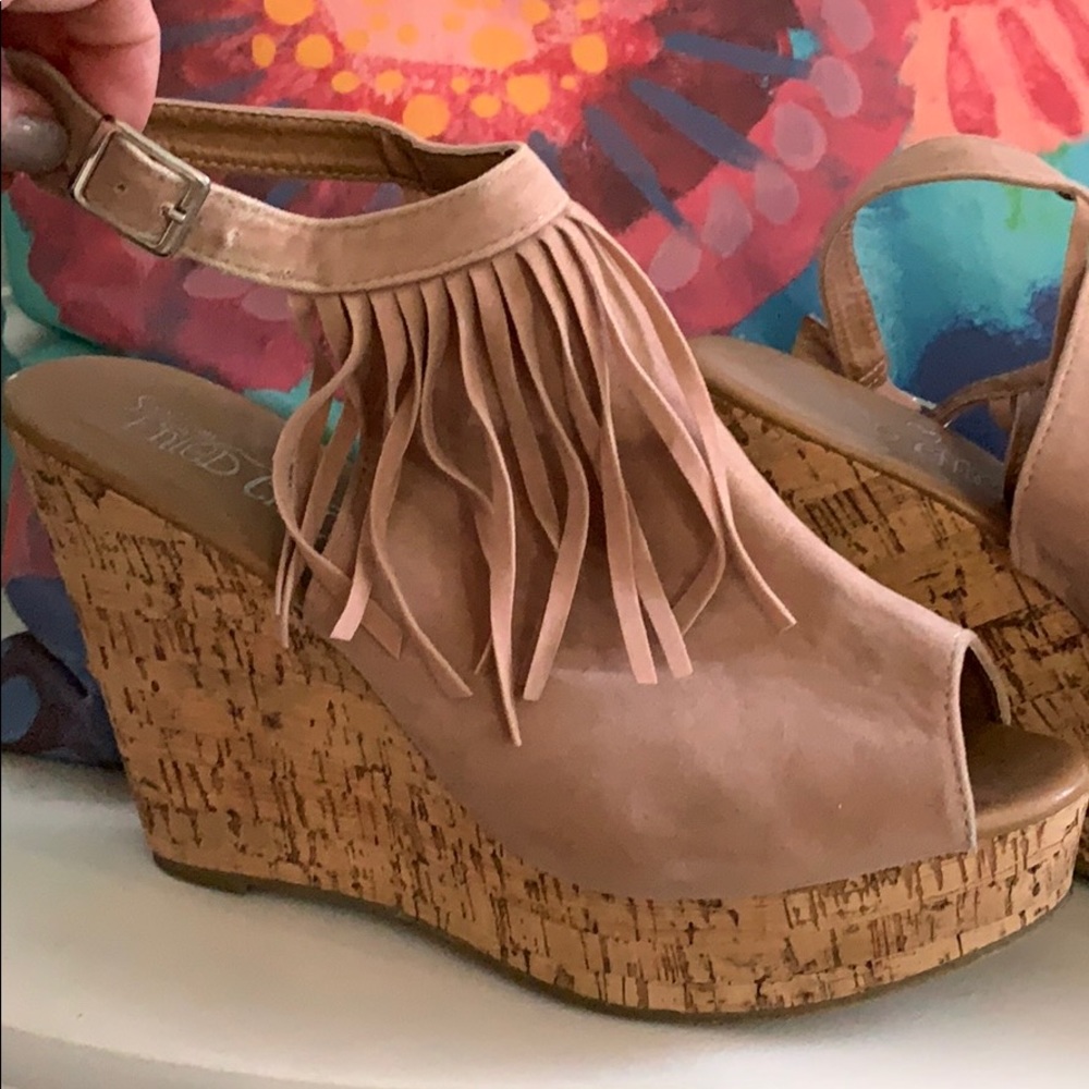 Suede fringe tassel wedges 8.5